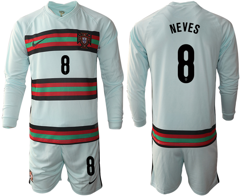 Men 2021 European Cup Portugal away Long sleeve #8 soccer jerseys->portugal jersey->Soccer Country Jersey